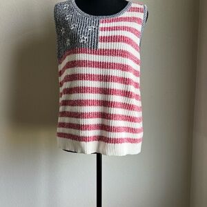 Lucky Brand Women’s Red White Blue Stars Knit Tank Top Size Large